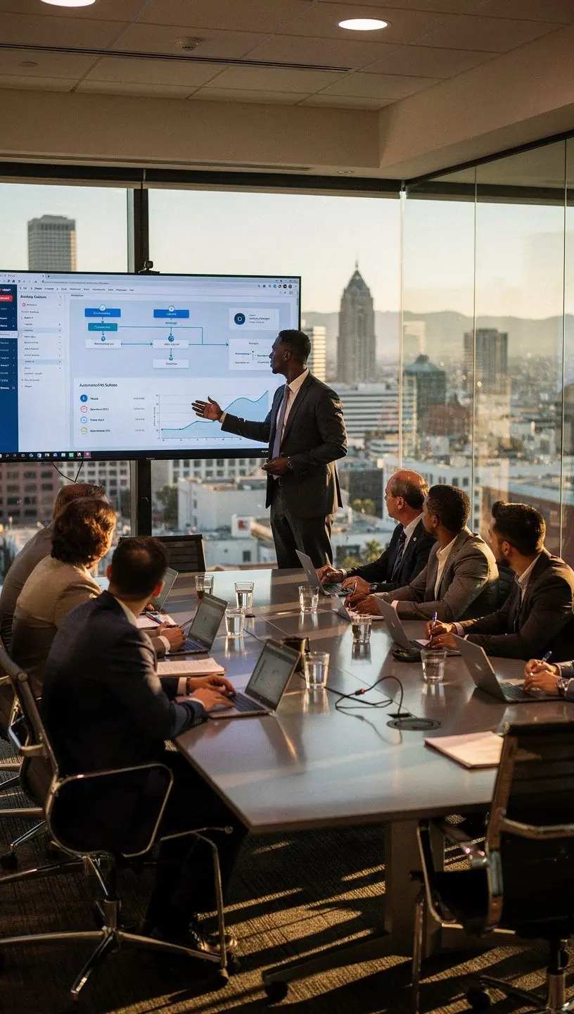 Image of a smart factory floor with robots performing repetitive manufacturing tasks autonomously.
