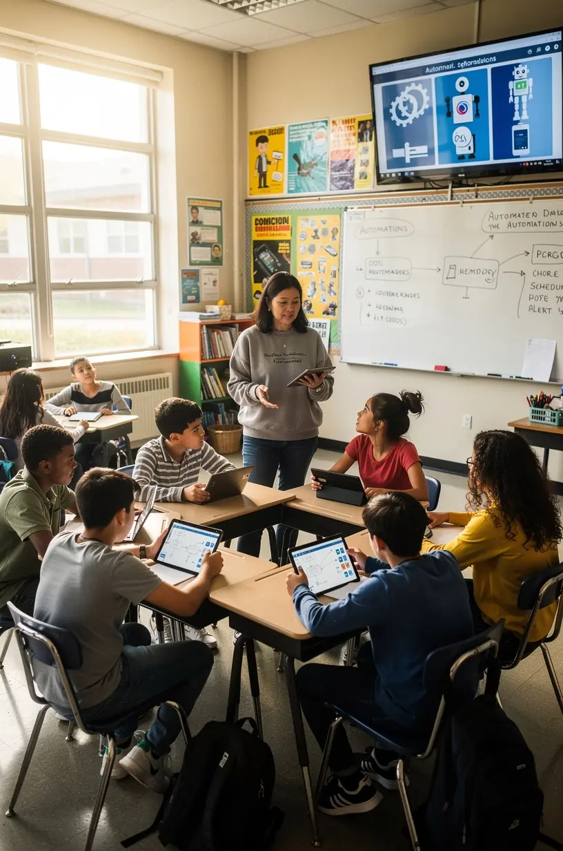 Visual representation of cloud-based automation software syncing data across various devices.