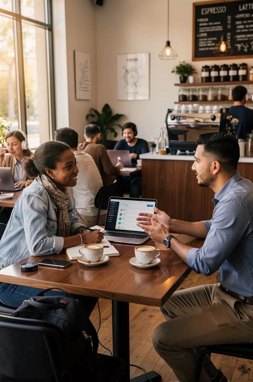 Person working on laptop with multiple automation tools and workflow diagrams displayed on screen in a modern office setting