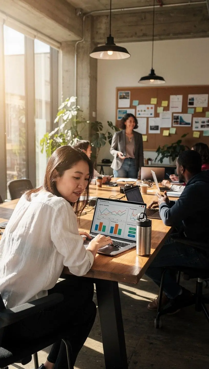 Close-up of a professional workspace featuring a laptop displaying automation software alongside notes and a coffee cup, illustrating practical technology use in daily tasks.