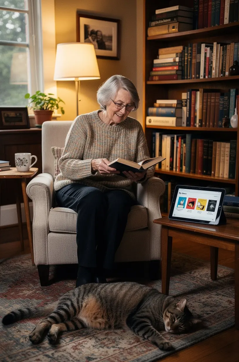 Close-up of a person using a tablet to automate home lighting settings in a residential environment.